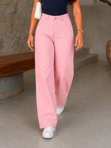 BNB PREMIUM WOMEN'S HIGH-WAISTED WIDE-LEG JEANS - 粉紅寶貝 - 查看 6