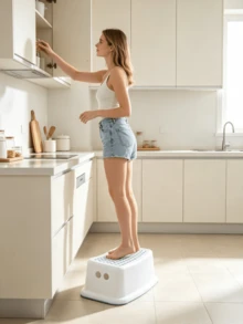 Single‑Layer Anti‑Slip Step Stool, Equipped With Stable Anti‑Slip Foot Pads, Built‑In Portable Handle, Strong Load‑Bearing Capacity, Multi‑Functional Step Stool, Easy To Clean, Space‑Saving For Storage, Suitable For Kitchen, Living Room And Restroom - Multicolor - View 6