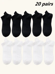 10/20 Pares de Meias Esportivas Unissex Pretas e Brancas de Malha Jacquard de Seda de Gelo Respiráveis, Absorventes de Suor, Antiderrapantes, Minimalistas, de Cano Baixo, Adequadas para Corrida de Verão, Fitness e Deslocamento Diário, Opções de 1/5/10/20/30 Pares - Branco - Visão 10