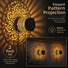 2 Pack Solar Outdoor Projection Lights, Colorful Mandala Pattern Solar Wall Lights, Decorative Projector Lamp, Solar Powered Outdoor Atmosphere Lighting for Patio, Fence, Garden, Yard, Walkway Decor - Dorado - Ver 4