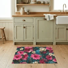 1pc, Floral Pattern Printed Diatomaceous Earth Kitchen Mat, Absorbent Kitchen Floor Mat, Kitchen Rug, Long Strip Foot Mat, Sink Front Mat, Suitable For Kitchen, Bathroom, Entryway, Hallway, Laundry Room And Home Decor - Multicolor - View 3