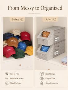Hat Storage Box With Transparent Window, Zipper Dust-Proof Hat Organizer Box, With Portable Handle And Label Slot, Suitable For Baseball Caps, Duckbill Caps, Sun Hats And Casual Hats Organization, Regular Box Shape Saves Closet Space, Suitable For Bedroom, Walk-In Closet, Wardrobe, Shelf And Storage Room Use Home Hat Organizer Storage Box - Multicolor - View 8