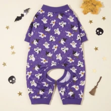LUCKIE PAL 1pc Halloween Cute Goose Witch Ghost Print Pattern Cat Dog Polyester Four-Legged Pajamas, Elastic Soft Comfortable Warm Pet Cat Dog Suitable For Autumn Winter Indoor Outdoor - Multicolor - View 9