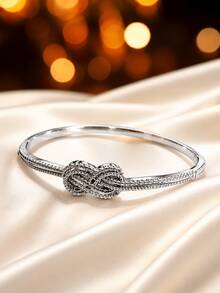 1pc Vintage Luxury Banquet Style Fully Embellished Zirconia Knot Thin Bracelet For Women, Date, Travel, Anniversary Gift - S63166-w - View 3