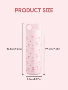 Meoky 19oz Stainless Steel Insulated Water Bottle With Pattern Design, Leak-Proof Portable, Comes With Straw, Suitable For School, Gym, Office Or Outdoor Adventures, Applicable For Cold And Hot Beverages - Pink Bow - View 8