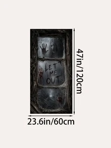1pc Halloween Horror Door Banner, DO NOT ENTER, LET ME OUT And KEEP OUT Warning Text, Ghost Silhouette, Ghost Hand, Iron Fence And Old Window Print, Multiple Styles Available, Suitable For Front Door, Porch, Haunted House, Party And Indoor/Outdoor Holiday Decoration - Door Knocker - View 18