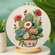 手工DIY刺繡套裝，20*20cm(7.9*7.9in)，春季植物主題，附刺繡框。適合成人與初學者。印花布料、針、線與說明書。完美的家居裝飾與送給家人朋友的禮物 - A - 查看 12