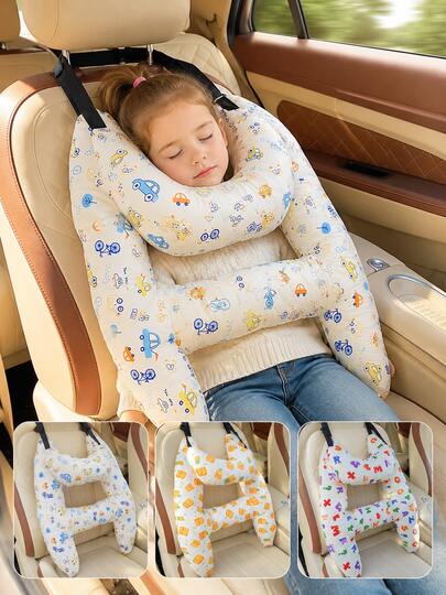 Almohada de viaje para niños con diseño de dibujos animados, almohada de soporte para hombros en forma de U, almohada de cuello ajustable para colgar para niños, accesorio cómodo para dormir en el asiento del coche, adecuada para viajes por carretera