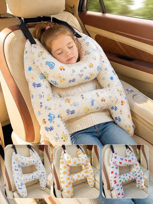 Cute Cartoon Children's Car Travel Pillow, U-Shaped Shoulder Support Sleep Pillow, Adjustable Hanging Neck Pillow For Kids, Comfortable Car Seat Sleep Accessory, Suitable For Road Trips