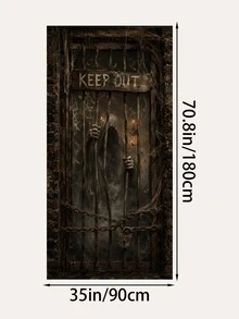 1pc Halloween Horror Door Banner, DO NOT ENTER, LET ME OUT And KEEP OUT Warning Text, Ghost Silhouette, Ghost Hand, Iron Fence And Old Window Print, Multiple Styles Available, Suitable For Front Door, Porch, Haunted House, Party And Indoor/Outdoor Holiday Decoration - Door Knocker - View 11