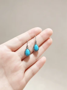 1 Pair Water Drop Colorful Gemstone Earrings, Bohemian Vintage Style, Versatile Ear Jewelry Suitable For Women's Daily Wear - Teardrop Earrings - View 13