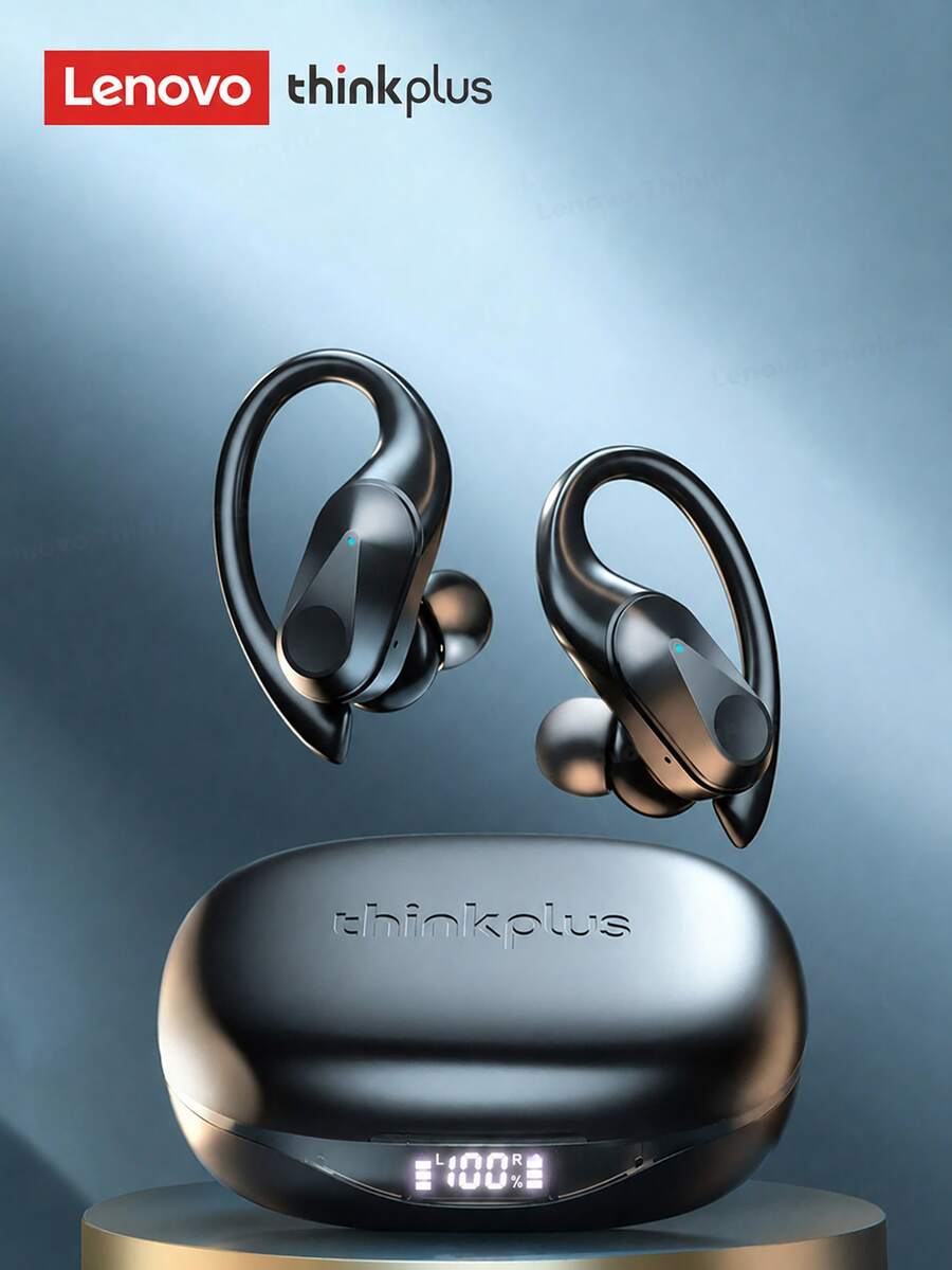 Lenovo LP75蓝牙耳机 挂耳式带数字显示 超长续航5.3小时 HIFI音效 低延迟 音乐 游戏 跑步 防水 麦克风 无线耳机 - 黑色 - 查看 1