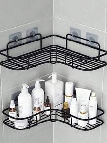 2pcs Bathroom Triangle Corner Shelf No Drilling Storage Rack, Bathroom Kitchen Storage Organizer, Practical Home Storage Tool, Home Decor - Black - View 1