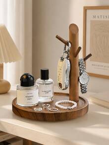 1pc Luxury Vintage Wooden Decorative Tray, Multi-Functional Entryway Key Organizer, Living Room Shoe Cabinet Shelf Hook, Jewelry Watch Perfume Display Board, Minimalist Home Storage Decor - View 6