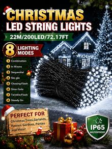 سلسلة أضواء عيد الميلاد بالطاقة الشمسية LED 20/50/100/200، مقاومة للماء IP65، 8 أوضاع إضاءة، أضواء جنية LED، مناسبة للحديقة والفناء وشجرة عيد الميلاد والشرفة والنافذة والمنزل والجناح والهالوين والحفلات والمهرجانات وديكور عيد الميلاد - سلسلة أضواء LED تعمل بالطاقة الشمسية - مشاهدة 26
