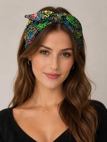 1/4pcs Bohemian Print Plaid Headband With Bow Knot Rabbit Ears For Sports Yoga - Multicolor - View 4