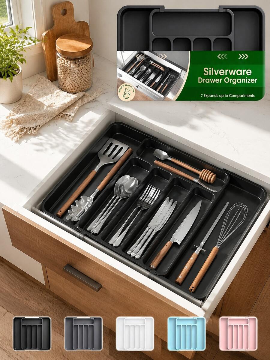 Expandable Kitchen Drawer Organizer - Adjustable Utensil Storage Box, Multi-Functional Kitchen Storage Solution, Suitable For Knives, Forks, Spoons, Chopsticks, Fits Drawers, Countertops And Cabinets, Kitchen Storage Accessories - Multicolor - View 1