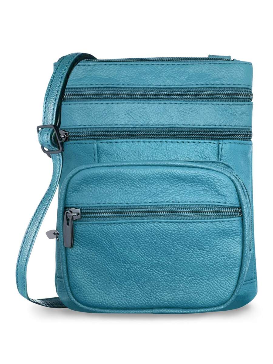 Women's Genuine Leather Crossbody Bag, Adjustable Shoulder Purse, Lightweight Travel Handbag For Work, Shopping & Daily Use - 綠松石色 - 查看 1