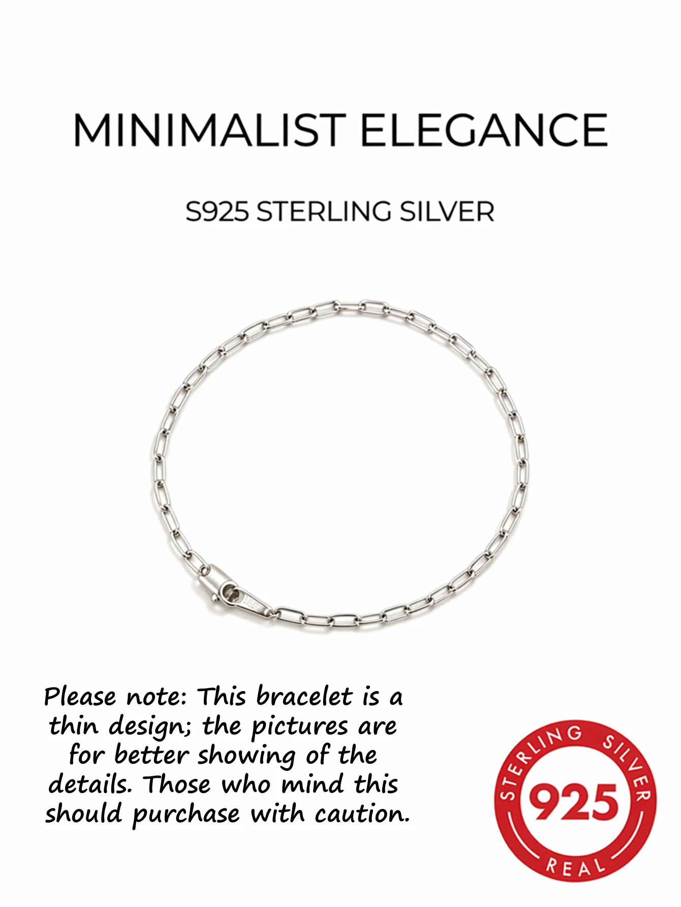 1 pieza Pulsera de plata pura, diseño de , joyería de lujo minimalista pequeña y delicada - Plateado - Ver 1