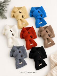 Women's Ribbed Knit Criss-Cross Scarf With Buttons, Comfortable Winter Short Scarf - Scarf - View 4