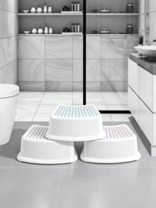 Single‑Layer Anti‑Slip Step Stool, Equipped With Stable Anti‑Slip Foot Pads, Built‑In Portable Handle, Strong Load‑Bearing Capacity, Multi‑Functional Step Stool, Easy To Clean, Space‑Saving For Storage, Suitable For Kitchen, Living Room And Restroom - Multicolor - View 8