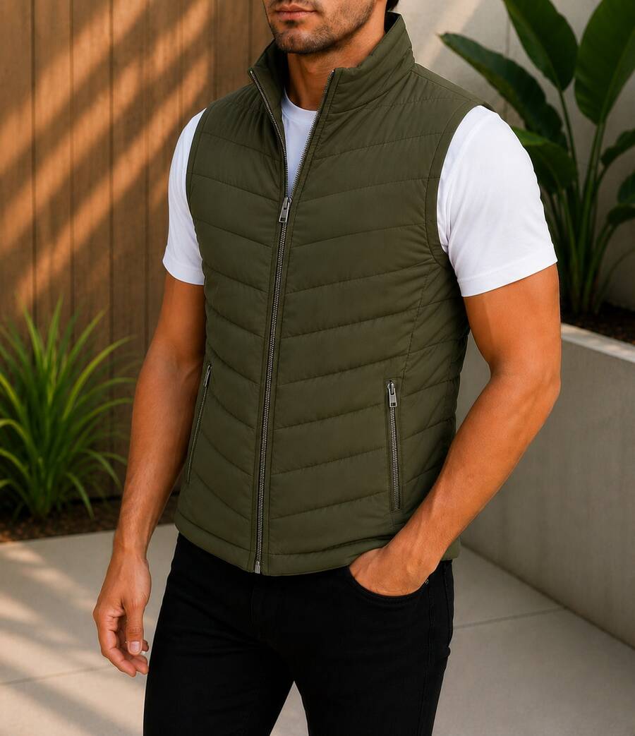 HPC POLO Men's Casual Vest, Lightweight, Comfortable - 橄欖綠 - 查看 1
