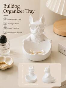 1pc Cool Bulldog Figurine Storage Tray, Multiple Styles Available Resin Desktop Decor Organizer, Multi-Purpose Key Holder Pen Rack, Office & Entrance Tabletop Ornament Gift - Multiple Styles - View 4