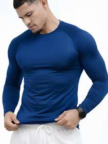 KIT e Unidade Camisas Manga Longa Dry Fit UV50 Academia Pesca Caminhada Treino Corrida Poliéster   Outono  Primavera  Verão  Inverno    Slim Fit - Azul e Cinza - Visão 4