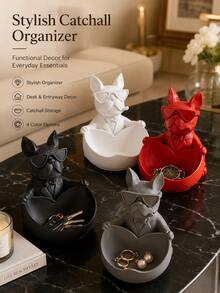 1pc Cool Bulldog Figurine Storage Tray, Multiple Styles Available Resin Desktop Decor Organizer, Multi-Purpose Key Holder Pen Rack, Office & Entrance Tabletop Ornament Gift - Multiple Styles - View 6