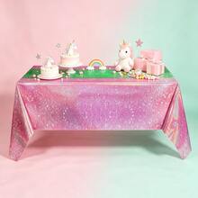 2/4pcs Laser Pink Green Patchwork Disposable Plastic Tablecloth Party Decoration Plastic Rectangular Tablecloth Birthday Wedding Bachelor Anniversary Party Supplies 54x108inch - Multicolor - View 2