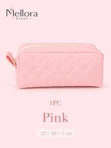 Estuche para lápices Mellora acolchado con patrón de diamante engrosado, 3 colores disponibles: beige, azul, rosa, bolsa de almacenamiento de papelería de gran capacidad con forro, asa de anillo y cremallera suave, caja organizadora rectangular individual para el hogar, la oficina y artículos pequeños de uso diario - Varios estilos - Ver 11