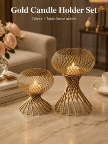 Gold Wrought Iron Candle Holder, Desktop Candle Base Decoration, Suitable For Halloween, Christmas, Wedding, Celebration, Bar, Restaurant Atmosphere Decor, Indoor Home Dining Table Centerpiece, Birthday, Holiday, Housewarming Gift - Multicolor - View 7
