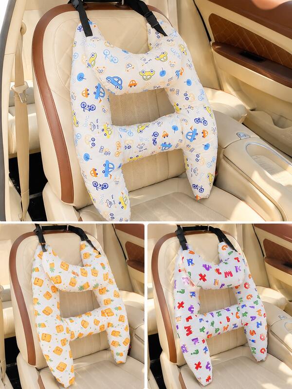 Almohada de viaje para niños con diseño de dibujos animados, almohada de soporte para hombros en forma de U, almohada de cuello ajustable para colgar para niños, accesorio cómodo para dormir en el asiento del coche, adecuada para viajes por carretera