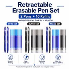 Retractable Erasable Gel Pen Set, 2 Refillable 0.5 Mm Pens With 10 Replacement Ink Refills, Smooth Writing And Clean Erasing Pens For Students, School, Office, Homework, Note Taking, Journaling And Daily Use, [Blue/Black/Mixed Ink] - Multicolor - View 1