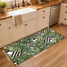 1pc Banana Leaf Pattern Printed Diatom Mud Kitchen Mat, Absorbent Kitchen Floor Mat, Kitchen Rug, Long Strip Foot Mat, Sink Front Mat, Suitable For Kitchen, Bathroom, Entryway, Hallway, Laundry Room And Home Decor - Multicolor - View 13