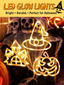 Glowing Wizard Hat Pumpkin Suction Cup Light Hanging Decor, Halloween Decoration, Spooky Atmosphere, Window Arrangement Colorful Light Pendant - Multicolor - View 7