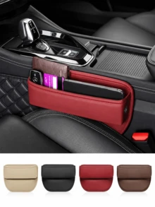 Car Seat Gap Filler Storage Box, PU Leather Center Console Side Storage Box, Multi-Functional Front Seat Gap Blocker, Can Hold Phone, Wallet, Keys, Cards, Coins, Universal Car Interior Accessory, Black/Brown/Beige/Burgundy - A - View 2