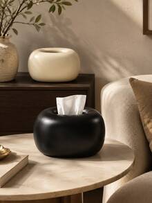 1pc Modern Minimalist Tissue Box Cover, Rounded Square Tissue Holder, Decorative Tissue Box, Suitable For Bathroom Vanities, Living Rooms, Bedrooms, Desks, Coffee Tables, And Bedside Tables, Available In Black Or Beige. - Multicolor - View 5