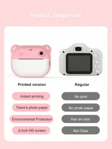 Reletech Instant Mini Printing Camera, Inkless Camera, Comes With Printing Paper, 1080P Selfie Video Digital Camera, With 2.4" IPS Screen, Birthday And Christmas Learning Camera - Pink - View 9