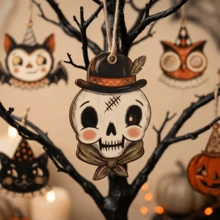 2pcs/3pcs/4pcs/5pcs/6pcs Mini Halloween Decorative Pendants, Cartoon Style Halloween Home Decor, Suitable For Decorating Small Trees, Halloween Indoor Atmosphere, Includes Cute Ghost, Pumpkin, Black Cat And Skeleton Elements - Multicolor - View 4