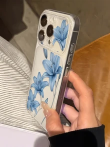 1pc Transparent Ice Blue Lily Flower Inflorescence Personalized Minimalist Anti-Drop Soft TPU Fashion Phone Case Full Coverage Anti-Fouling Protective Shell Compatible With Apple 17 16 15 14 13 12 11 Pro Max Air - Multicolor - View 3