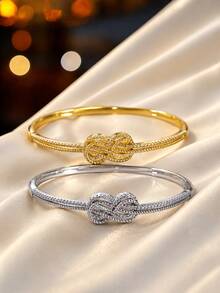 1pc Vintage Luxury Banquet Style Fully Embellished Zirconia Knot Thin Bracelet For Women, Date, Travel, Anniversary Gift - S63166-w - View 6