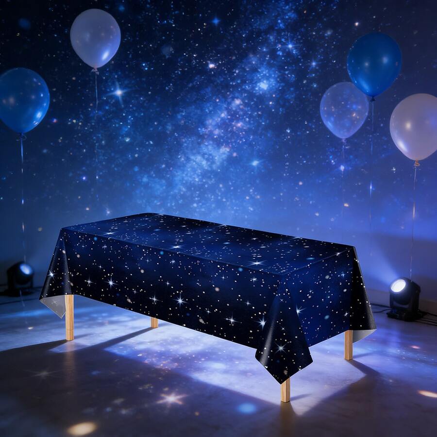 1/6入太空星系夜空一次性塑膠桌巾,星空主題派對用品,生日居家裝飾派對佈置,137x220cm - 彩色 - 查看 1