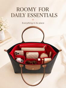 XD Multi-Functional Handbag Organizer Insert - Zippered Lining Multi-Compartment Storage Bag - Large Capacity Multi-Pocket Bag-In-Bag Organizer - Multi-Size Compatible With Various Bags Travel Back-To-School Organizer Bag Scratch-Resistant Protection For Valuable Items Storage Bag - Red - View 5