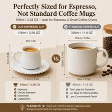 100ml Espresso Cups Set Of 6 With Saucers, Mini Ceramic Coffee Cups With Gold Trim, Stackable Turkish & Italian Demitasse Cups For Double Espresso, Cafe Mocha & Latte Art - White - View 4