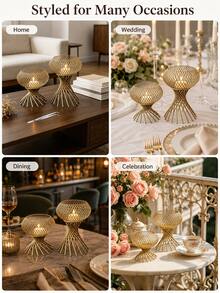 Gold Wrought Iron Candle Holder, Desktop Candle Base Decoration, Suitable For Halloween, Christmas, Wedding, Celebration, Bar, Restaurant Atmosphere Decor, Indoor Home Dining Table Centerpiece, Birthday, Holiday, Housewarming Gift - Multicolor - View 9