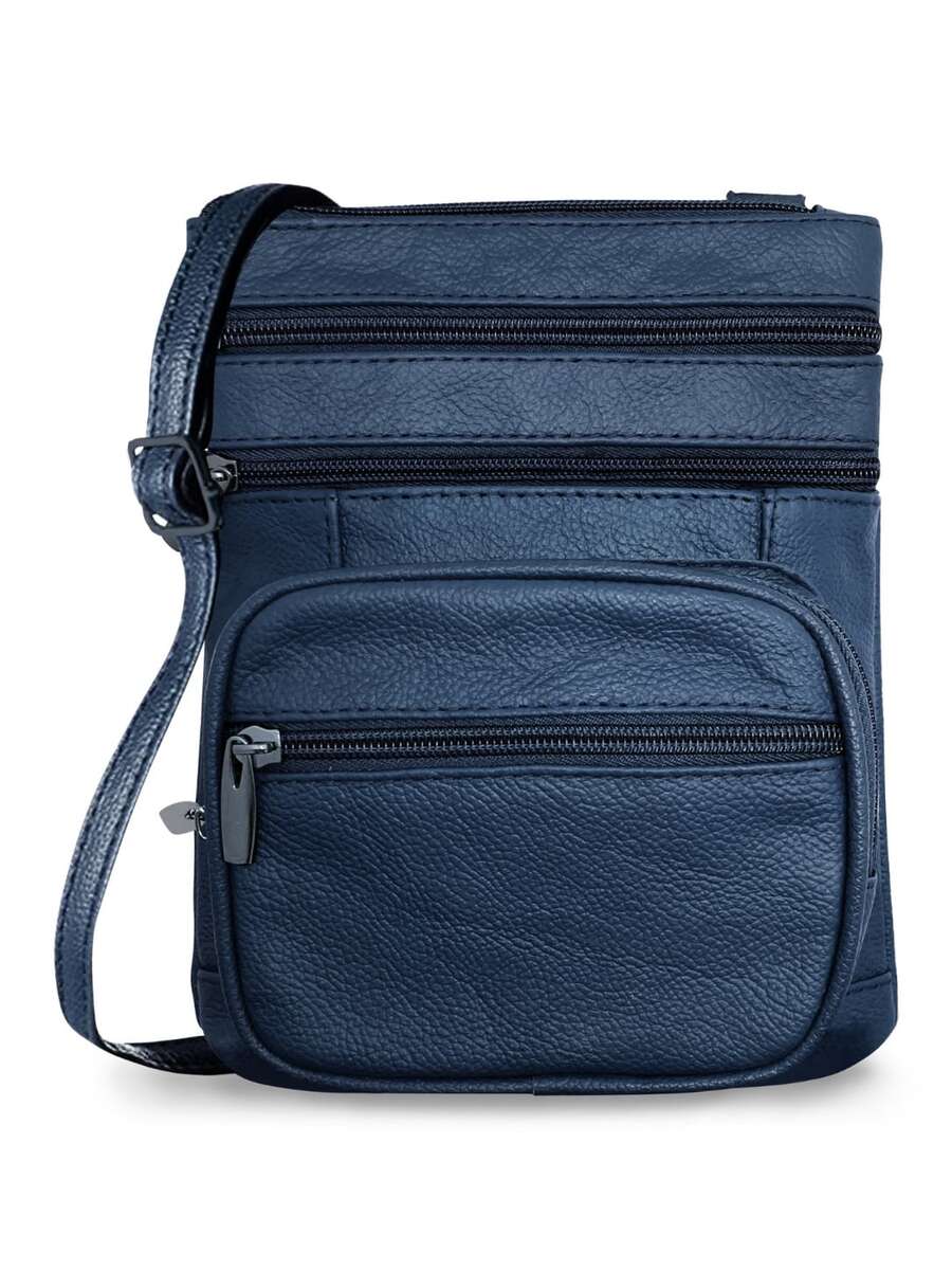 Women's Genuine Leather Crossbody Bag, Adjustable Shoulder Purse, Lightweight Travel Handbag For Work, Shopping & Daily Use - 藏蓝色 - 查看 1