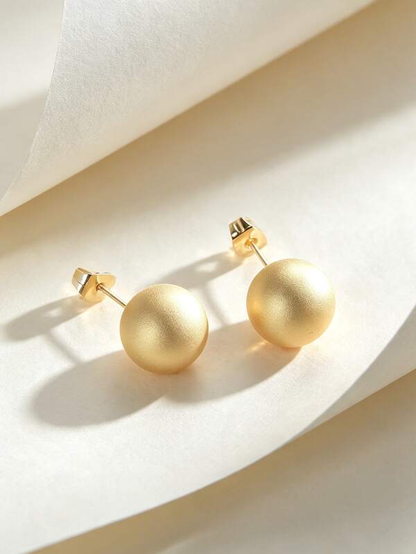 18K Gold Plated Copper Matte Ball Stud Earrings, Minimalist Gold Sphere Ear Studs, Dainty Classic Jewelry For Women Daily Office Dating