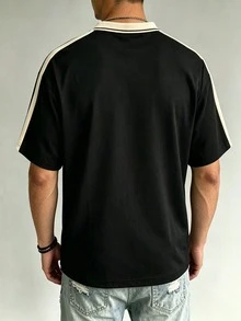 Men's Patchwork Retro Pattern T-Shirt With Mini Horse Print, Suitable For Casual Wear - Black - View 5