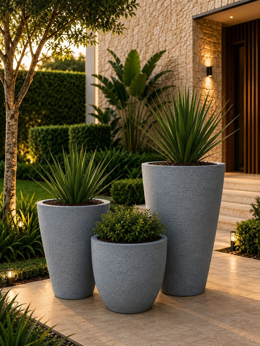Kit de 3 Vasos de Planta Polietileno Grafiato Coluna cone Para Decoração Jardim e Casa - Azul - Visão 1